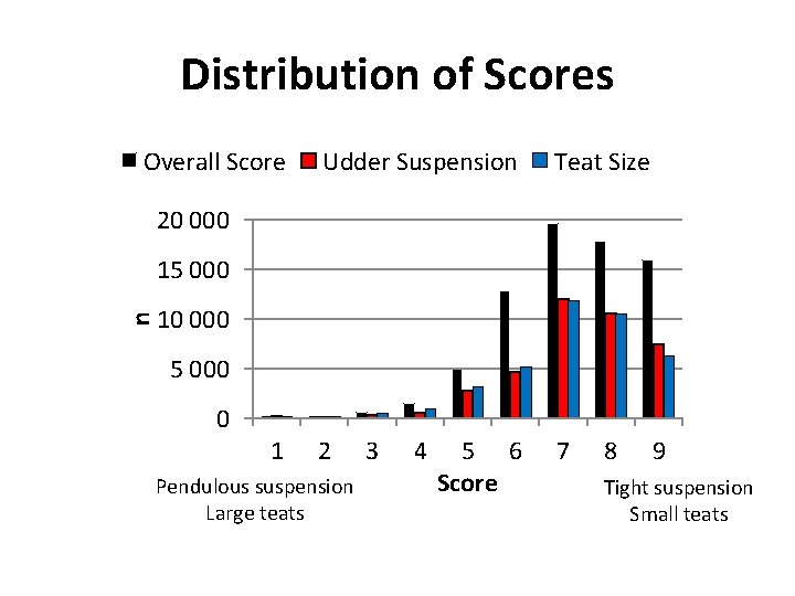 Distribution of Scores Overall Score Udder Suspension Teat Size 2 7 20 000 n