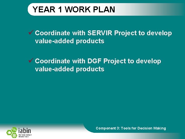 YEAR 1 WORK PLAN ü Coordinate with SERVIR Project to develop value-added products ü