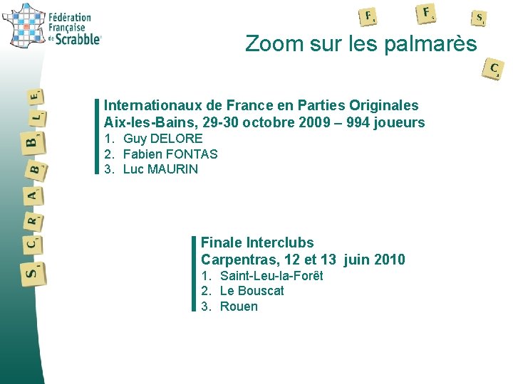 Zoom sur les palmarès Internationaux de France en Parties Originales Aix-les-Bains, 29 -30 octobre