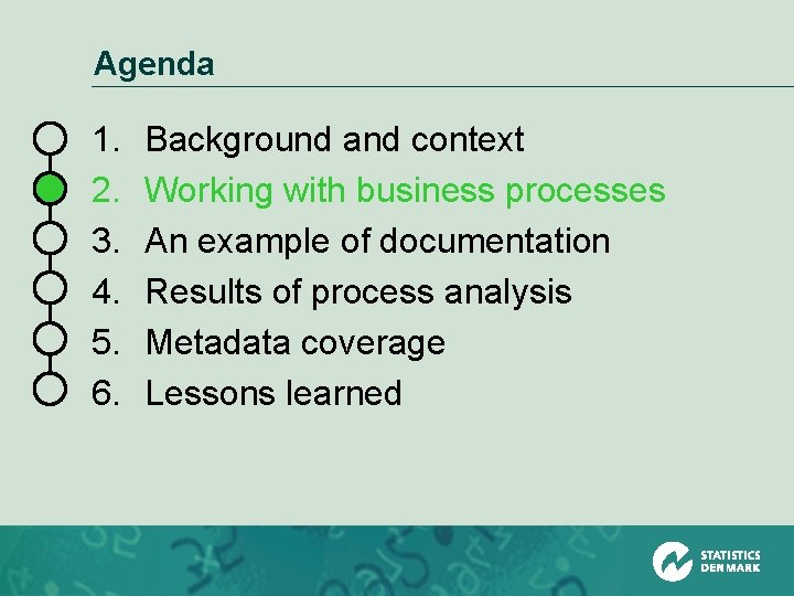 Agenda 1. 2. 3. 4. 5. 6. Background and context Working with business processes