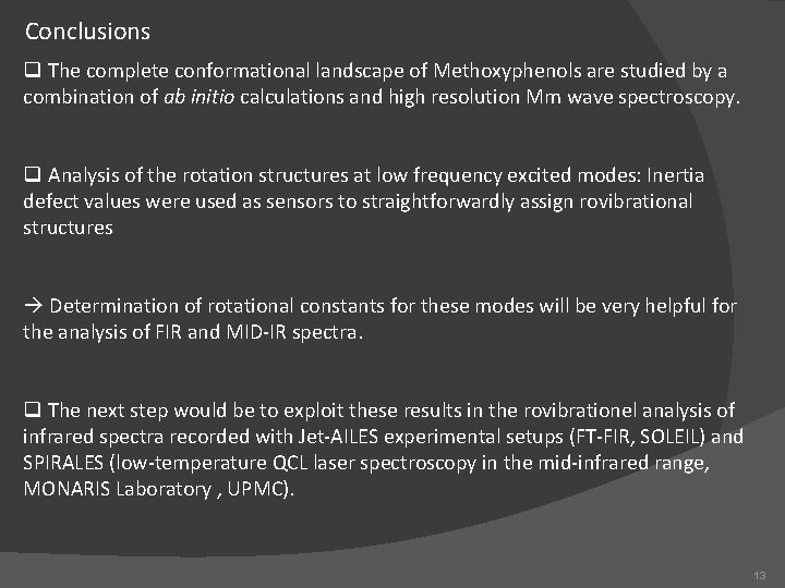 Conclusions q The complete conformational landscape of Methoxyphenols are studied by a combination of