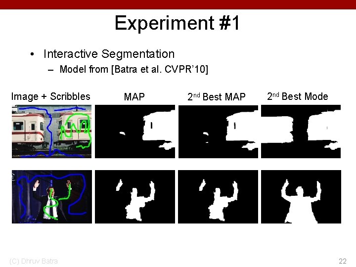 Experiment #1 • Interactive Segmentation – Model from [Batra et al. CVPR’ 10] Image