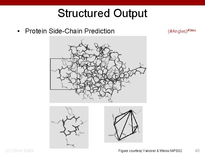 Structured Output • Protein Side-Chain Prediction (C) Dhruv Batra (#Angles)#Sites Figure courtesy Yanover &