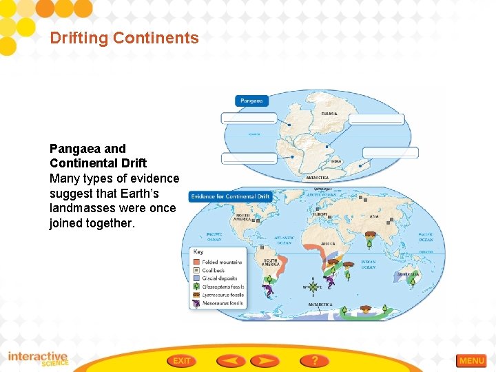 Drifting Continents Pangaea and Continental Drift Many types of evidence suggest that Earth’s landmasses