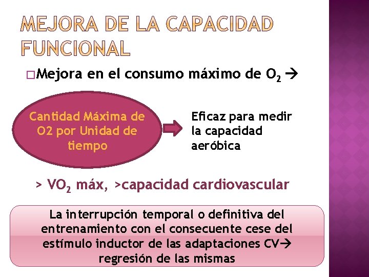 � Mejora en el consumo máximo de O 2 Cantidad Máxima de O 2