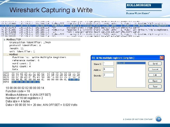 Wireshark Capturing a Write 10 00 06 00 02 02 00 00 00 14