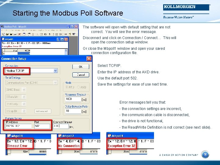 Starting the Modbus Poll Software The software will open with default setting that are