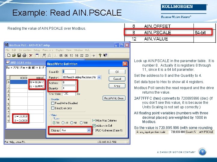 Example: Read AIN. PSCALE Reading the value of AIN. PSCALE over Modbus. Look up