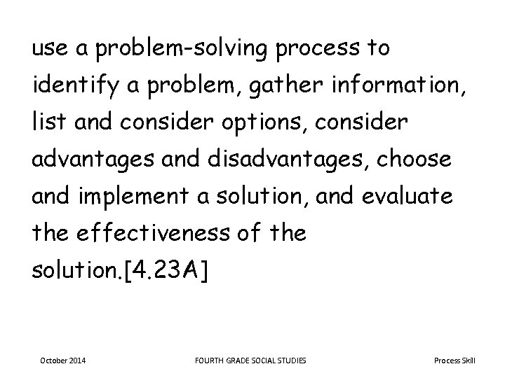 use a problem-solving process to identify a problem, gather information, list and consider options,