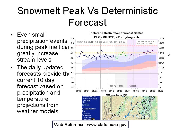 Snowmelt Peak Vs Deterministic Forecast • Even small precipitation events during peak melt can