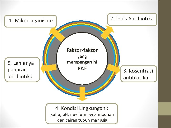 2. Jenis Antibiotika 1. Mikroorganisme Faktor-faktor 5. Lamanya paparan antibiotika yang mempengaruhi PAE 4.