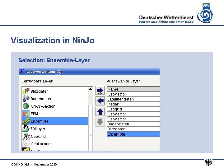 Visualization in Nin. Jo Selection: Ensemble-Layer COSMO GM – September 2010 