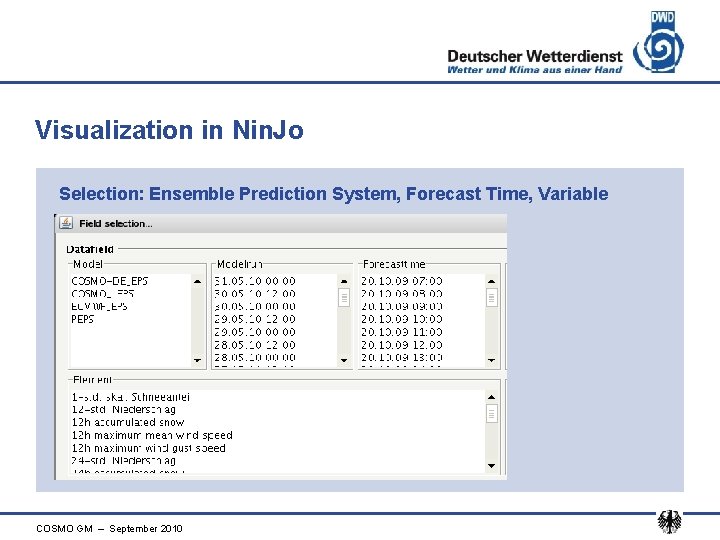 Visualization in Nin. Jo Selection: Ensemble Prediction System, Forecast Time, Variable COSMO GM –