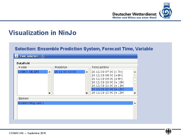 Visualization in Nin. Jo Selection: Ensemble Prediction System, Forecast Time, Variable COSMO GM –