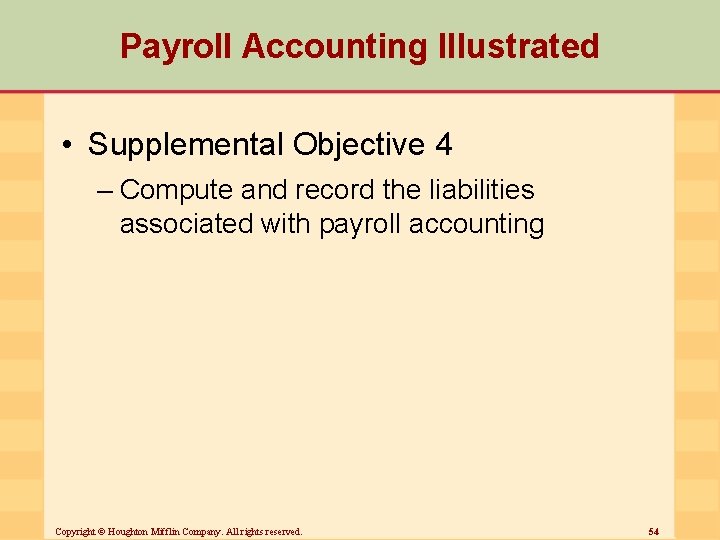 Payroll Accounting Illustrated • Supplemental Objective 4 – Compute and record the liabilities associated