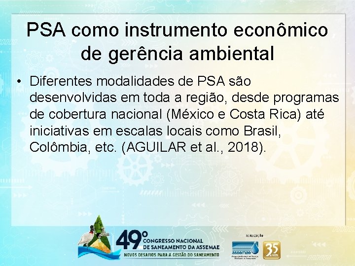 PSA como instrumento econômico de gerência ambiental • Diferentes modalidades de PSA são desenvolvidas