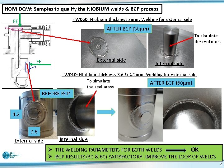 HOM-DQW: Samples to qualify the NIOBIUM welds & BCP process - W 050: Niobium