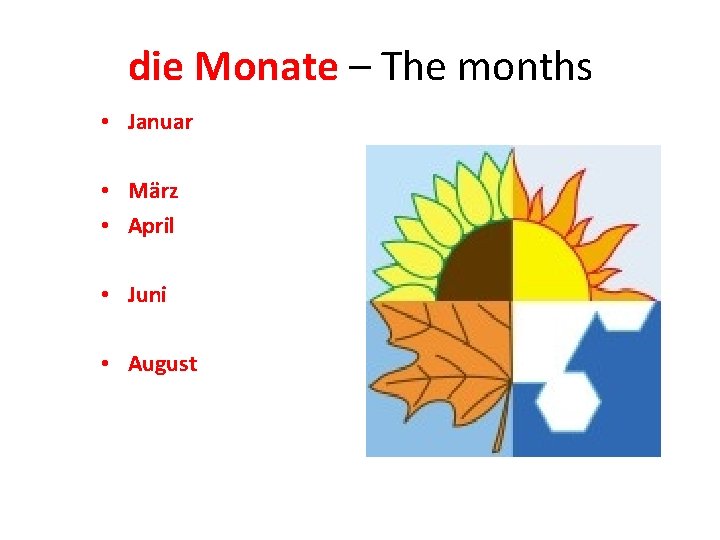 die Monate – The months • Januar • März • April • Juni •