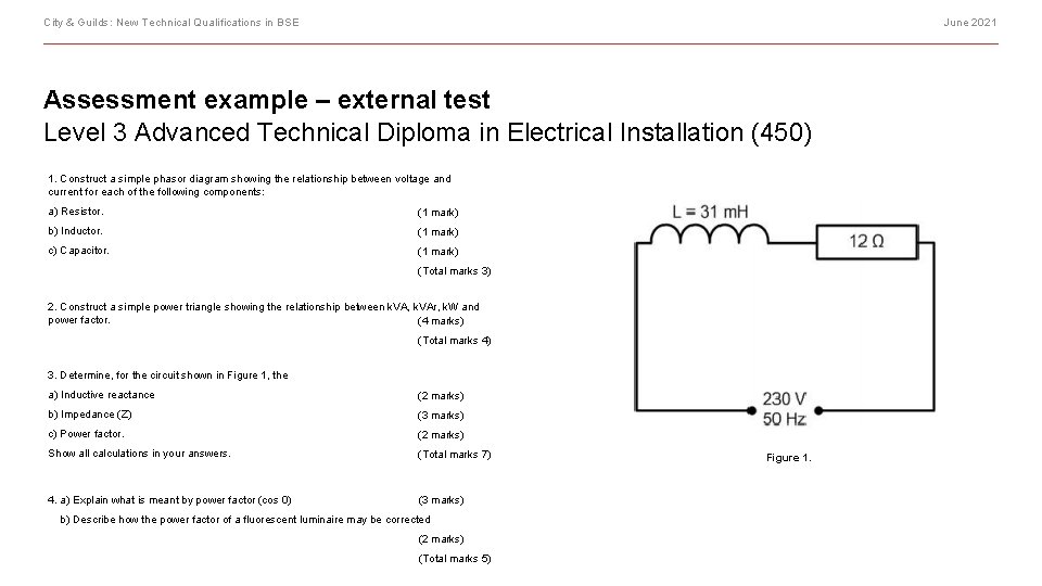 City & Guilds: New Technical Qualifications in BSE June 2021 Assessment example – external