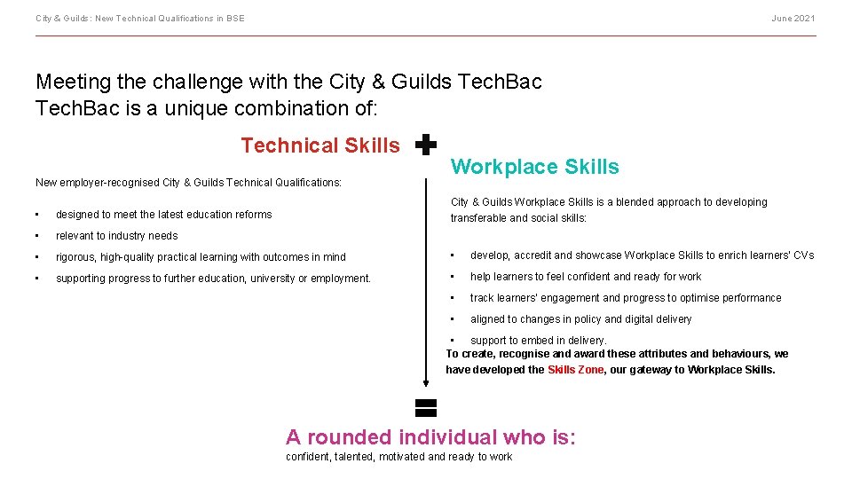 City & Guilds: New Technical Qualifications in BSE June 2021 Meeting the challenge with