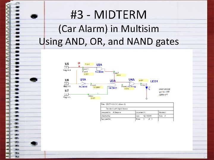 #3 - MIDTERM (Car Alarm) in Multisim Using AND, OR, and NAND gates 