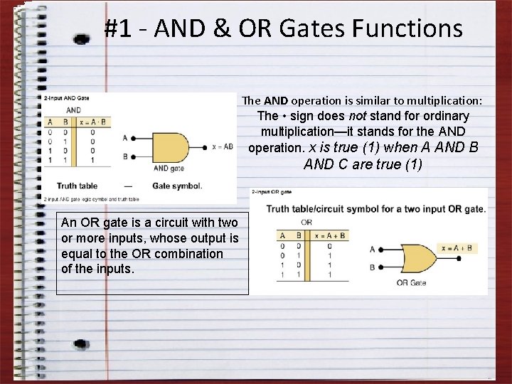 #1 - AND & OR Gates Functions The AND operation is similar to multiplication: