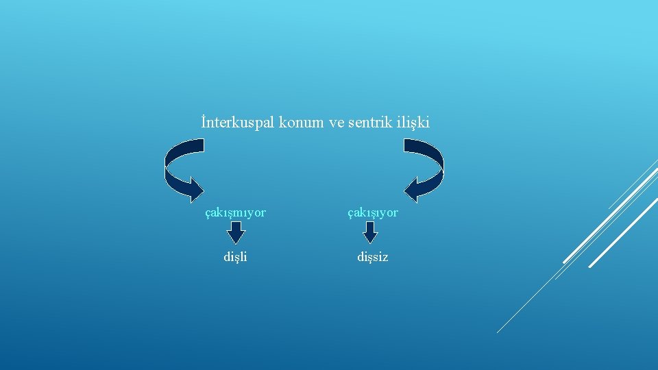 İnterkuspal konum ve sentrik ilişki çakışmıyor çakışıyor dişli dişsiz 