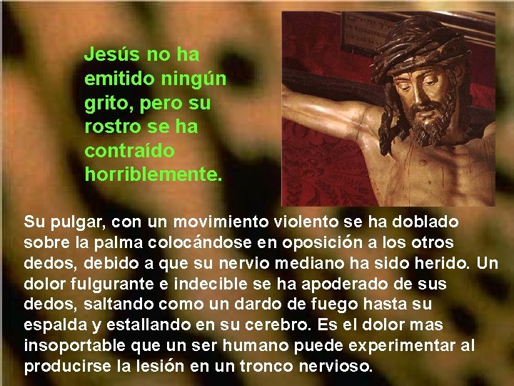 Jesús no ha emitido ningún grito, pero su rostro se ha contraído horriblemente. Su