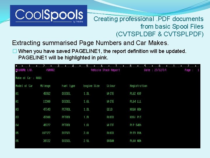 Creating professional. PDF documents from basic Spool Files (CVTSPLDBF & CVTSPLPDF) Extracting summarised Page