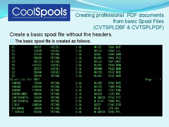 Creating professional. PDF documents from basic Spool Files (CVTSPLDBF & CVTSPLPDF) Create a basic