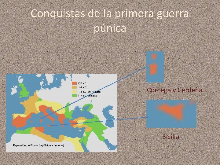 Conquistas de la primera guerra púnica Córcega y Cerdeña Sicilia 