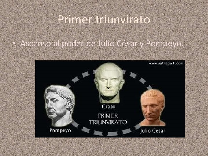 Primer triunvirato • Ascenso al poder de Julio César y Pompeyo. 