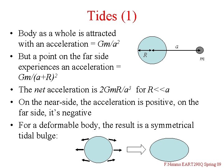 Tides (1) • Body as a whole is attracted with an acceleration = Gm/a