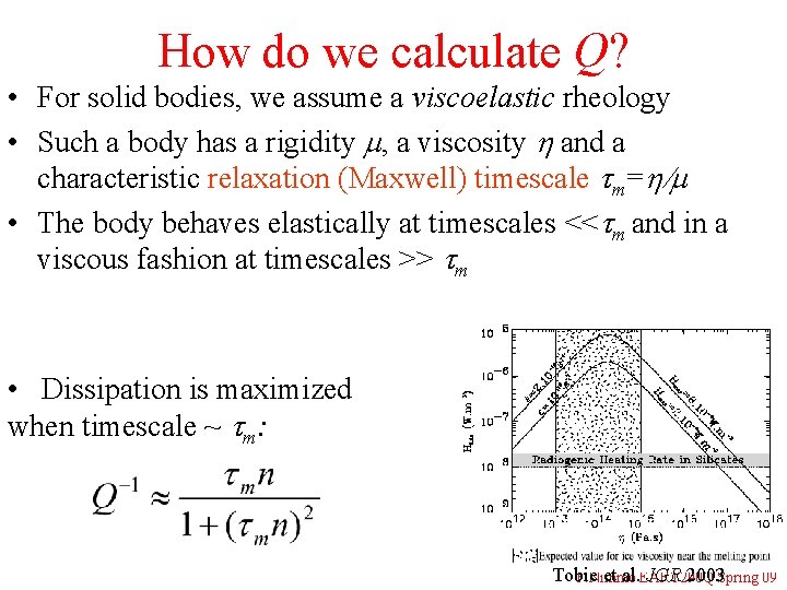How do we calculate Q? • For solid bodies, we assume a viscoelastic rheology