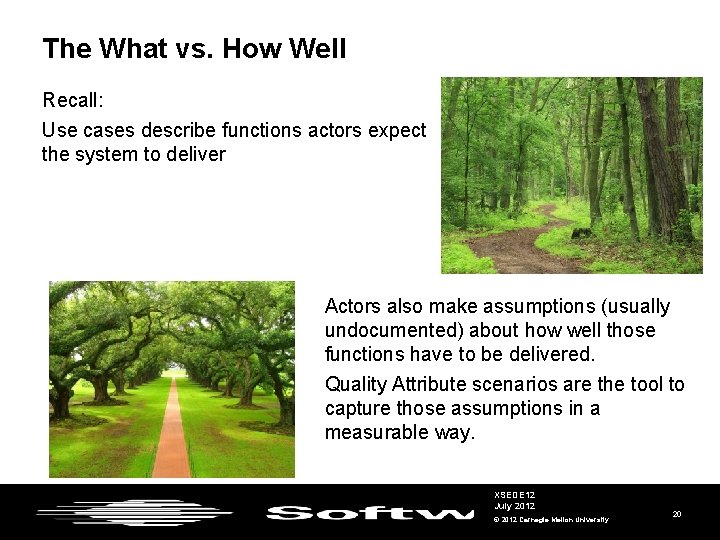 The What vs. How Well Recall: Use cases describe functions actors expect the system