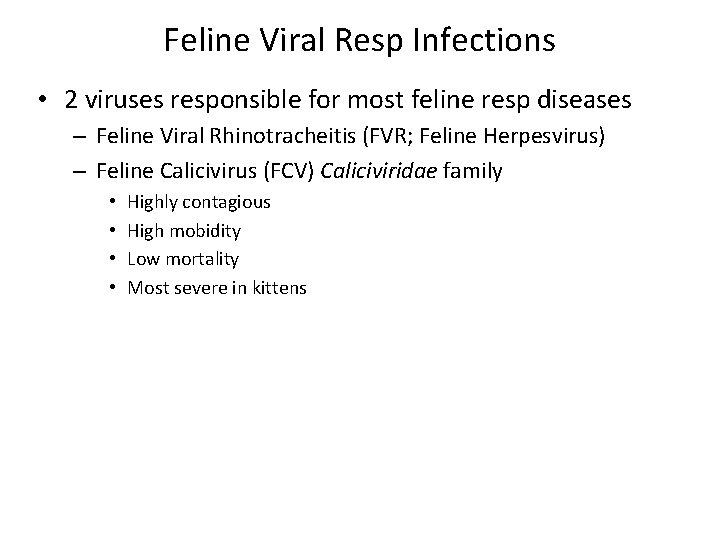 Feline Viral Resp Infections • 2 viruses responsible for most feline resp diseases –