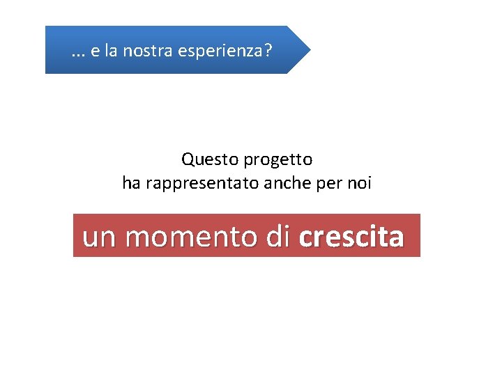 . . . e la nostra esperienza? Questo progetto ha rappresentato anche per noi