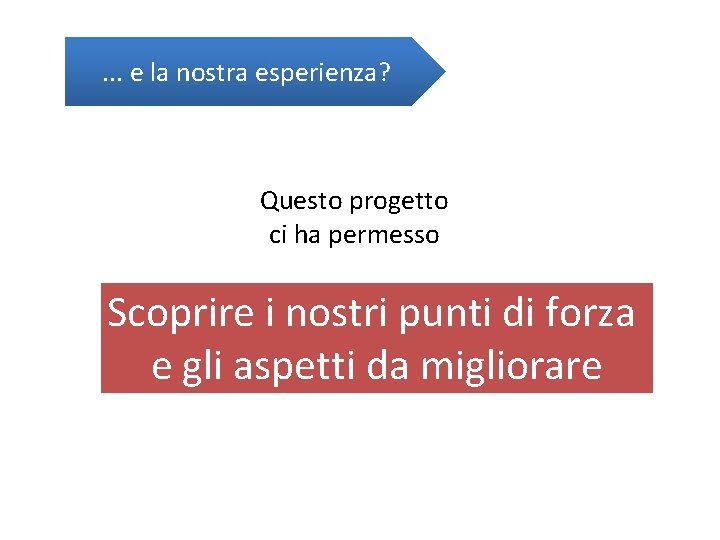 . . . e la nostra esperienza? Questo progetto ci ha permesso Scoprire i