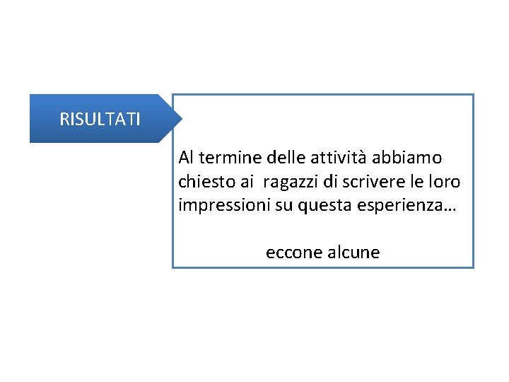 RISULTATI Al termine delle attività abbiamo chiesto ai ragazzi di scrivere le loro impressioni