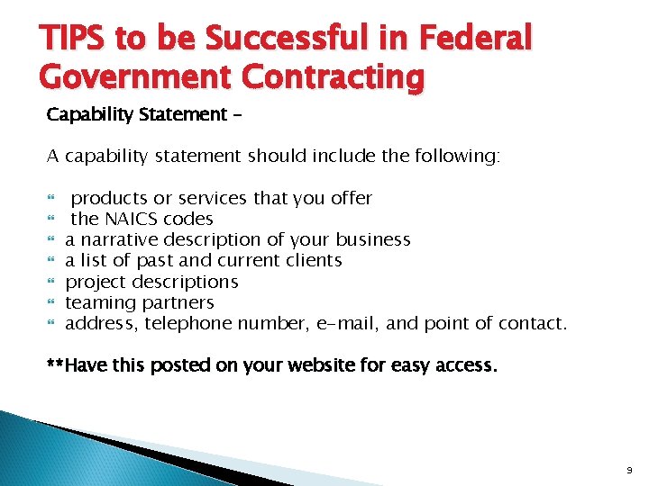 TIPS to be Successful in Federal Government Contracting Capability Statement – A capability statement