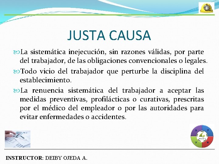 JUSTA CAUSA La sistemática inejecución, sin razones válidas, por parte del trabajador, de las