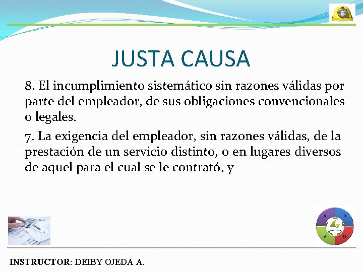 JUSTA CAUSA 8. El incumplimiento sistemático sin razones válidas por parte del empleador, de