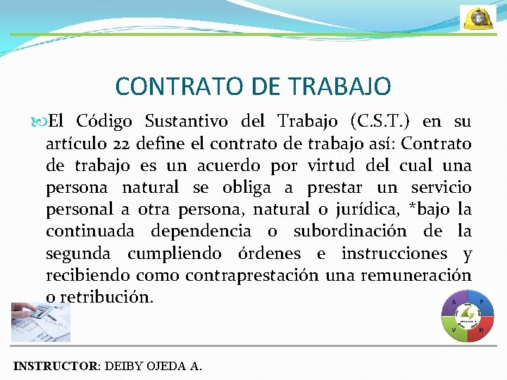 CONTRATO DE TRABAJO El Código Sustantivo del Trabajo (C. S. T. ) en su