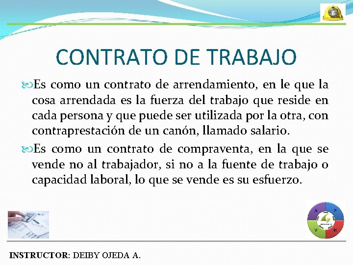 CONTRATO DE TRABAJO Es como un contrato de arrendamiento, en le que la cosa