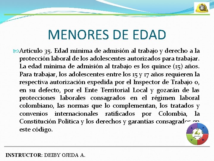 MENORES DE EDAD Artículo 35. Edad mínima de admisión al trabajo y derecho a