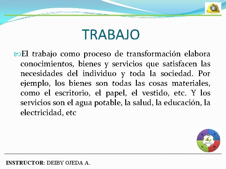 TRABAJO El trabajo como proceso de transformación elabora conocimientos, bienes y servicios que satisfacen