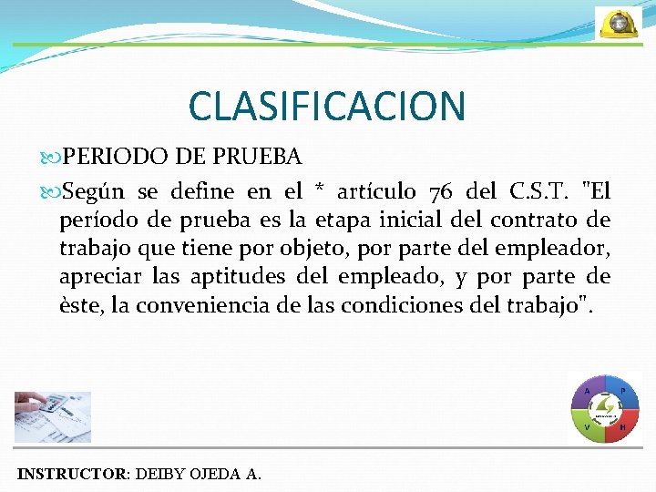 CLASIFICACION PERIODO DE PRUEBA Según se define en el * artículo 76 del C.