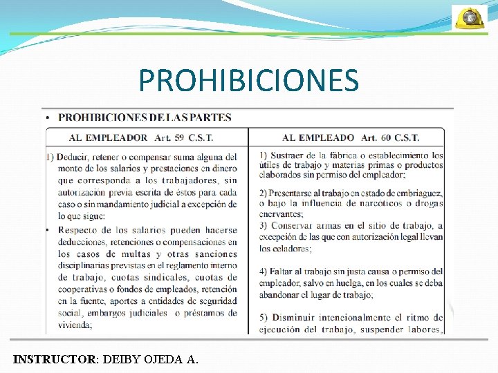 PROHIBICIONES INSTRUCTOR: DEIBY OJEDA A. 