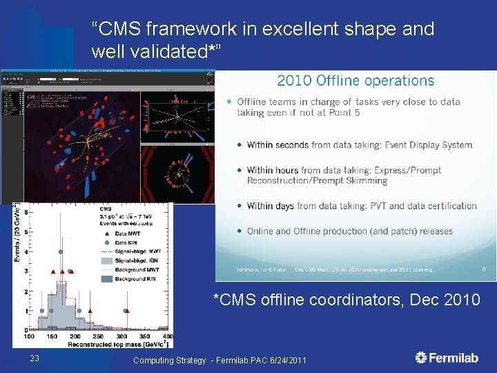 “CMS framework in excellent shape and well validated*” *CMS offline coordinators, Dec 2010 23