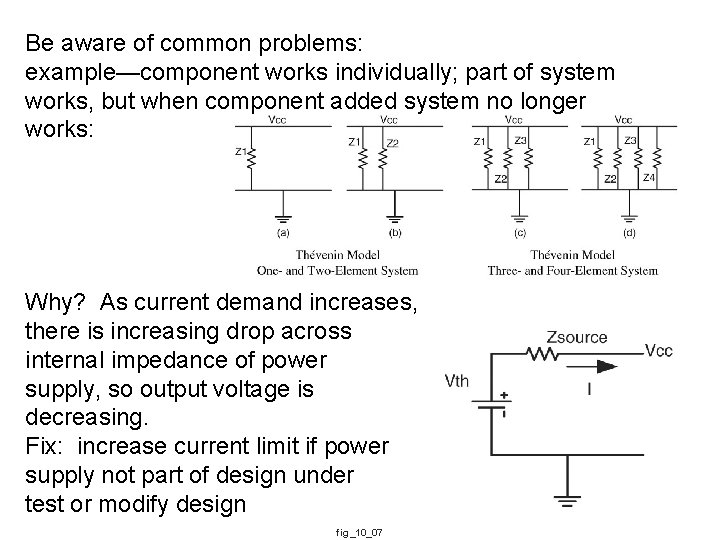 Be aware of common problems: example—component works individually; part of system works, but when